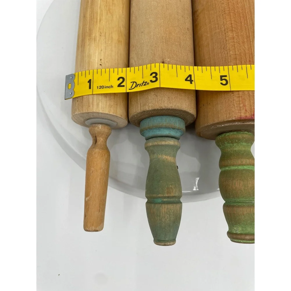 Unbranded Rolling Pin Set 3pc Tan Wood Vintage Farmhouse Cottagecore Primitive